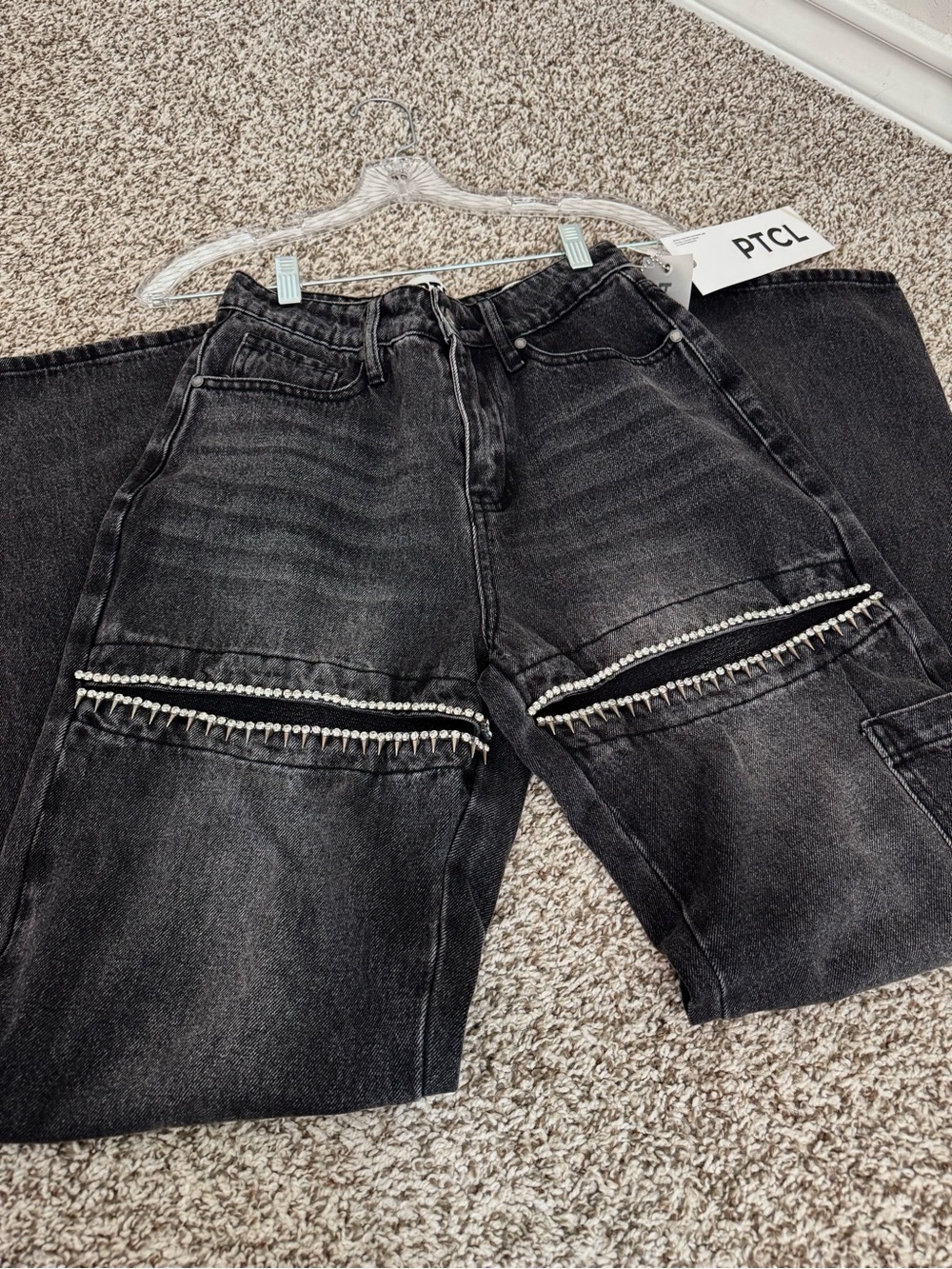 TCL Black Washed Jeans with Decorative slits at thighs